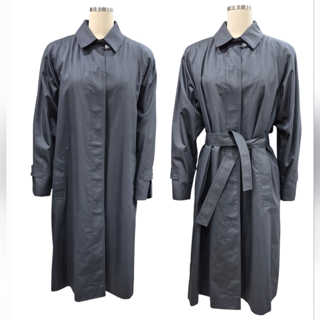 London Fog Trench Coat Women's 10 Reg Black Thinsulate Quilt Lining Waist Tie